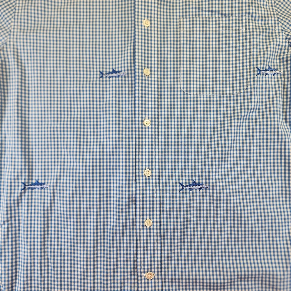Vineyard Vines Blue Classic Murray Shirt Men M Long Sleeve Check Fish Emboidered - Picture 4 of 8